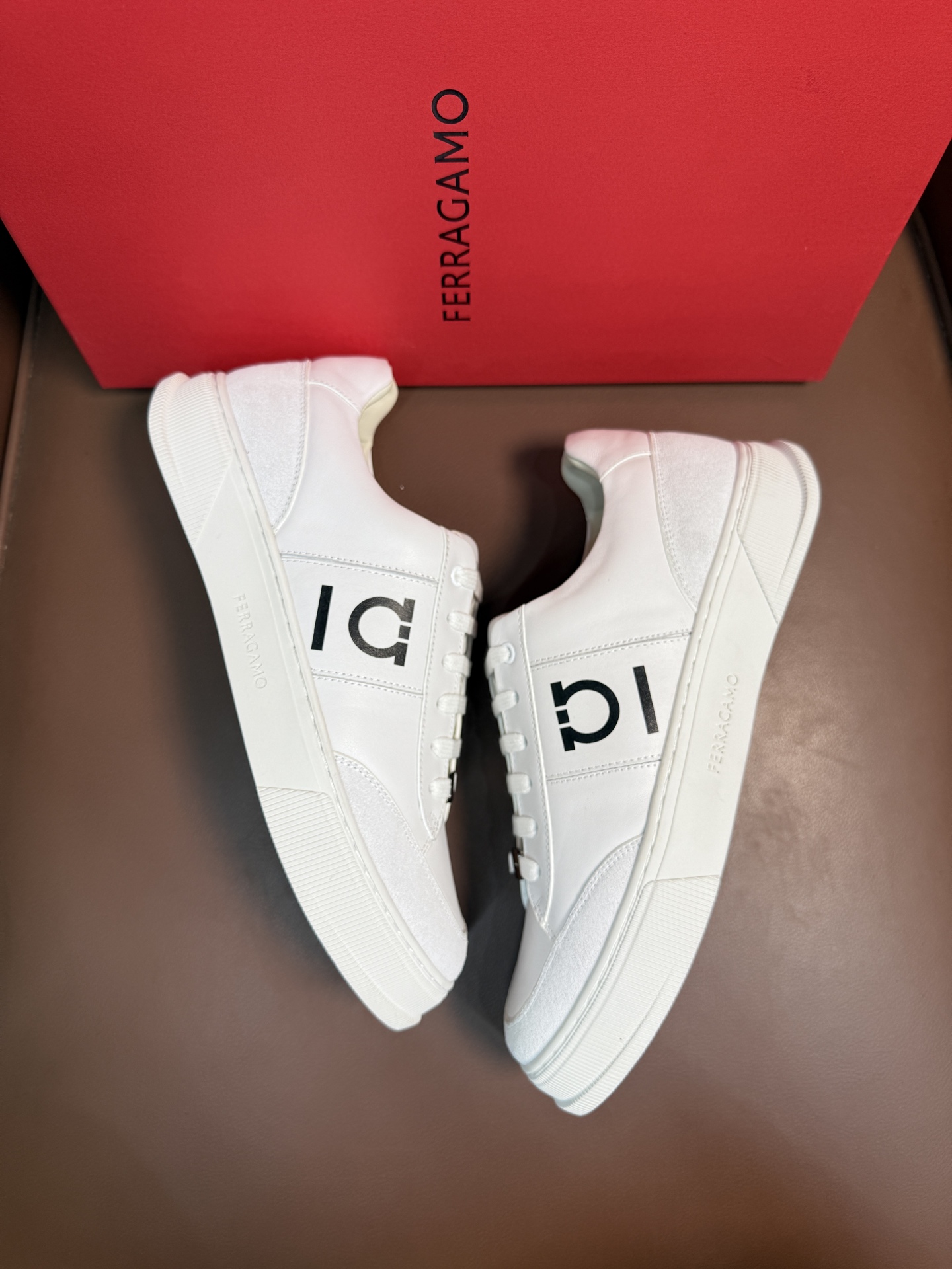 Ferragamo Gancini Leather Sneakers White