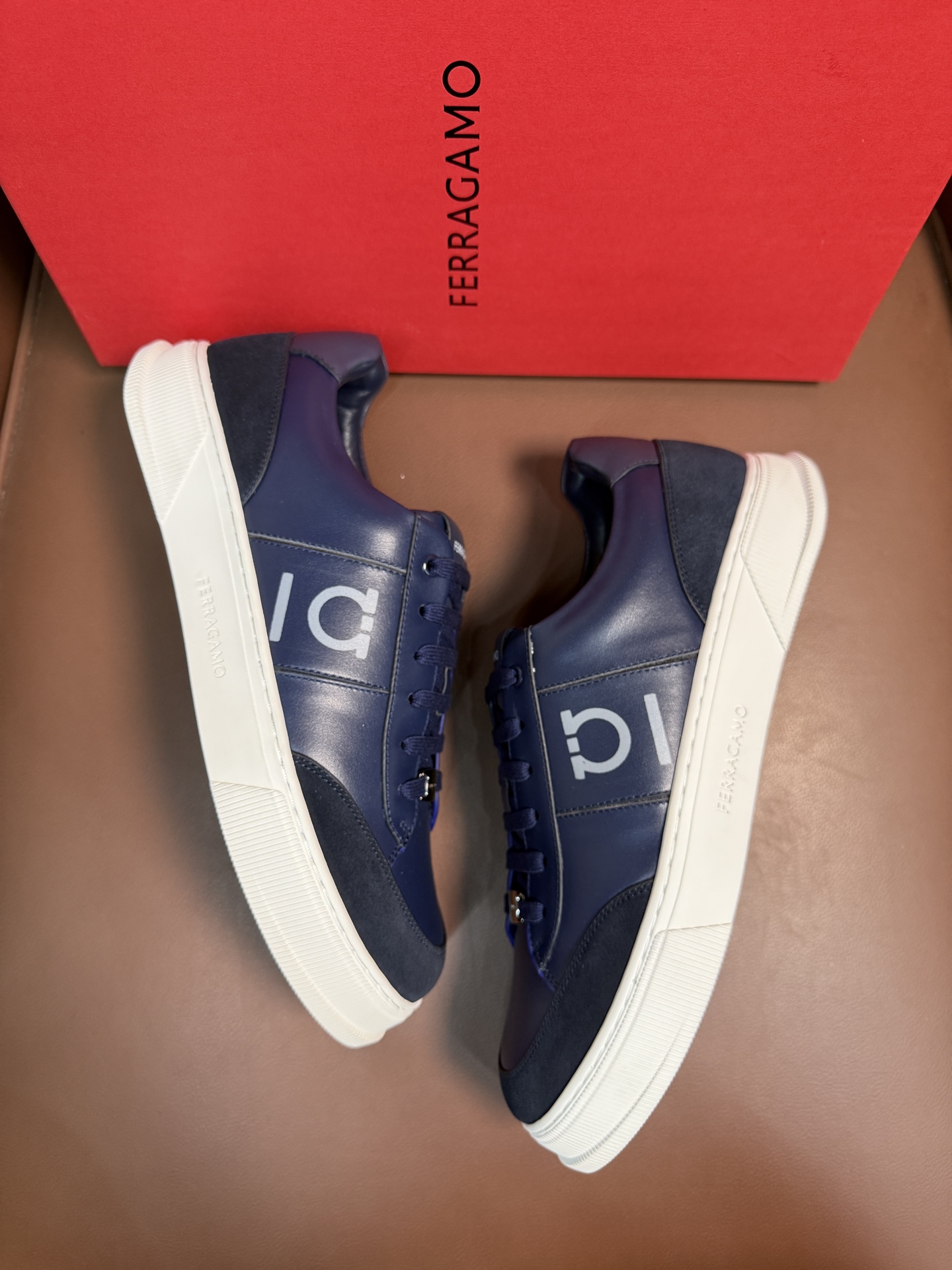 Ferragamo Nappa Leather Sneakers Navy