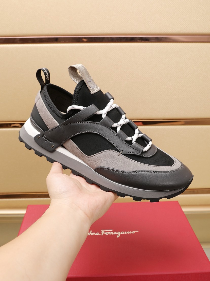 Ferragamo Leather Sport Runner Sneakers Black/Gray