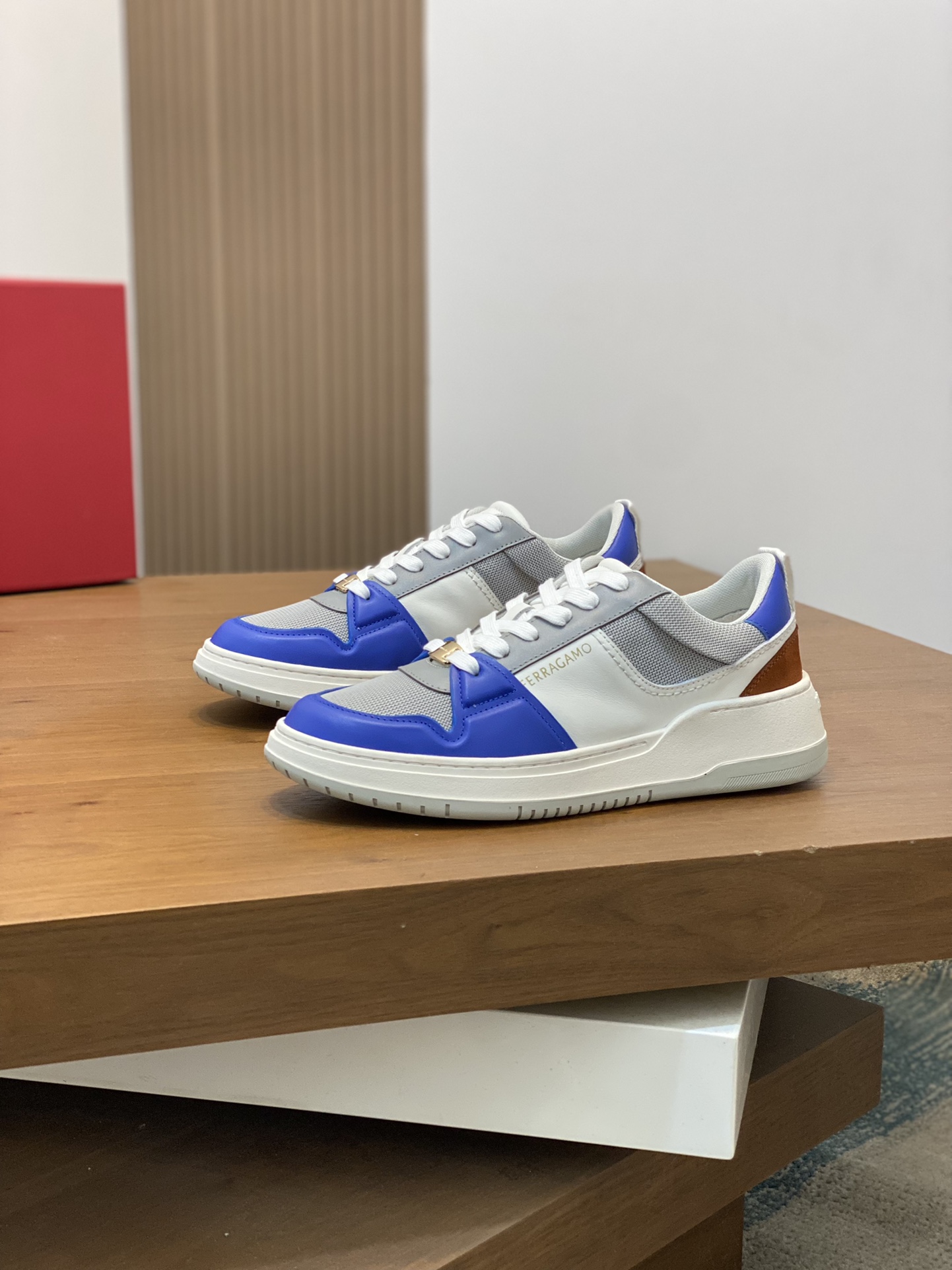Ferragamo Nappa Leather Low-Top Sneakers Blue