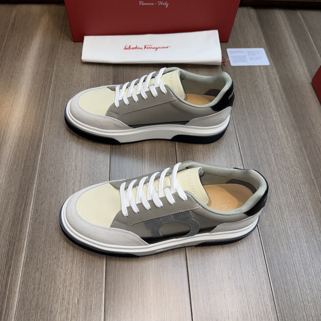 Ferragamo Suede Leather Low-Top Sneakers Grey/White/Black