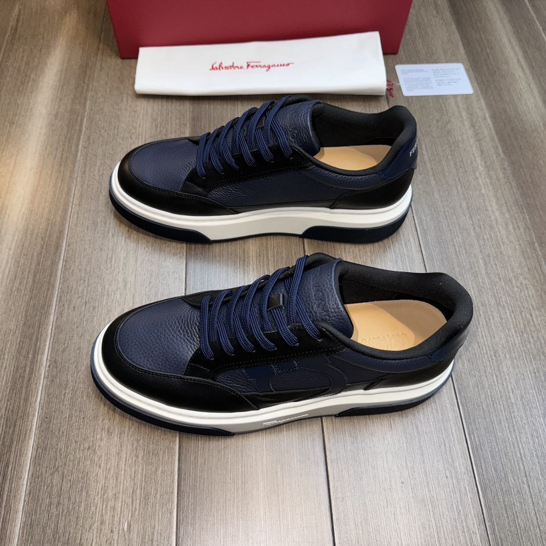 Ferragamo Logo Stitch Low-Top Sneakers Navy/Black