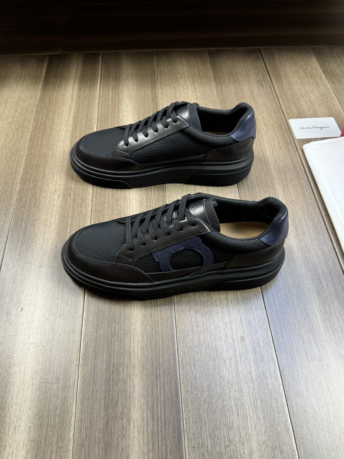 Ferragamo Logo Canvas Low-Top Sneakers Black