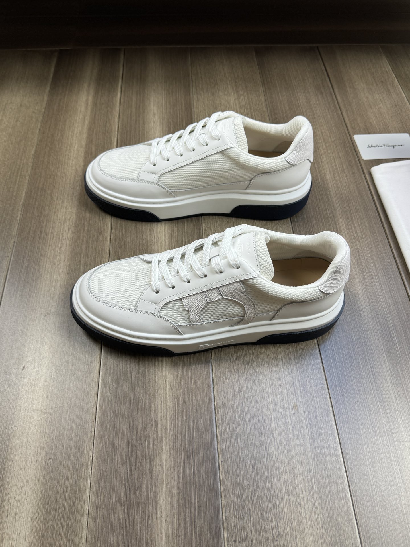 Ferragamo Nappa Leather Canvas Low-Top Sneakers White