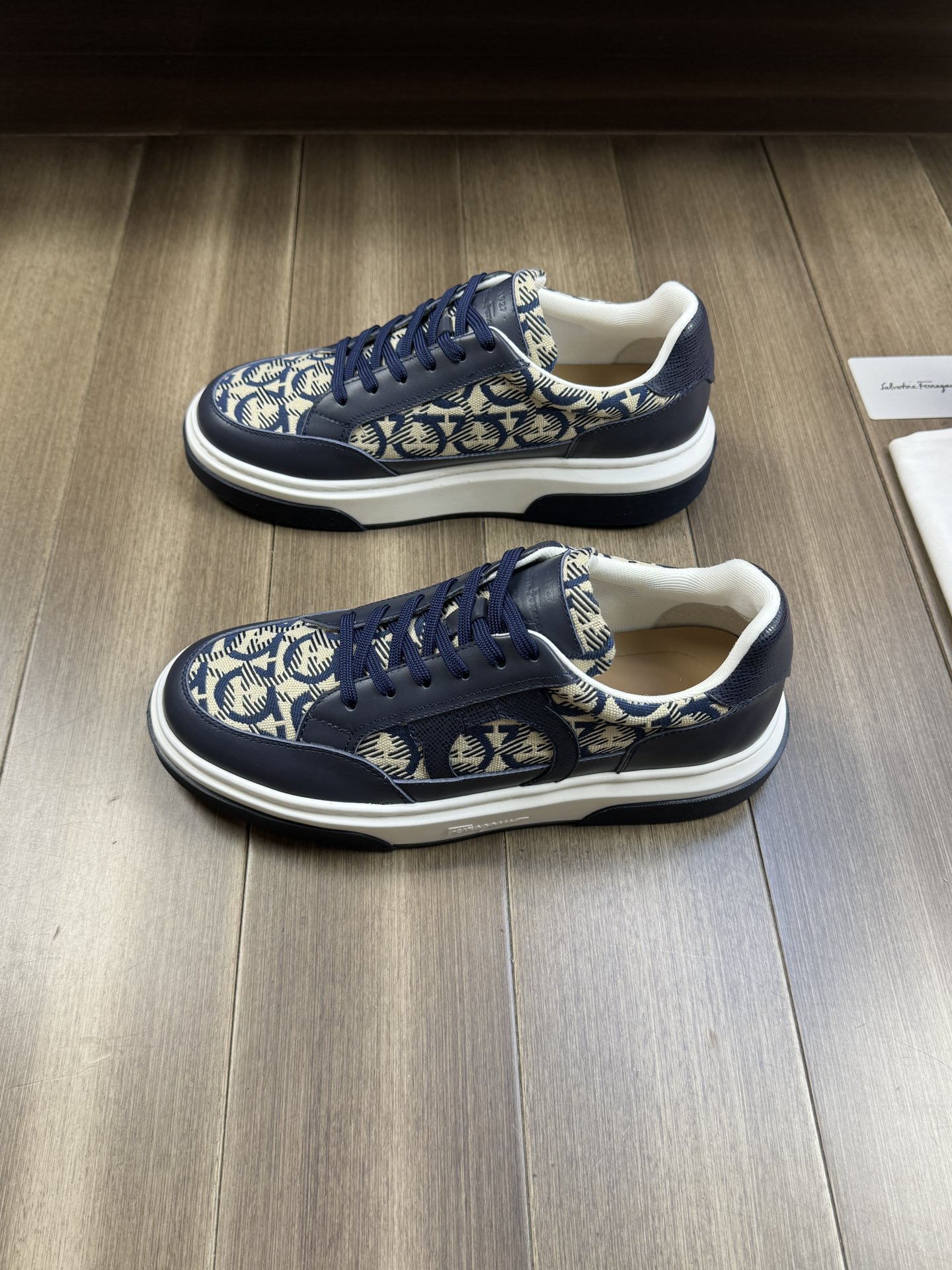 Ferragamo Gancini Canvas Leather Sneakers Navy