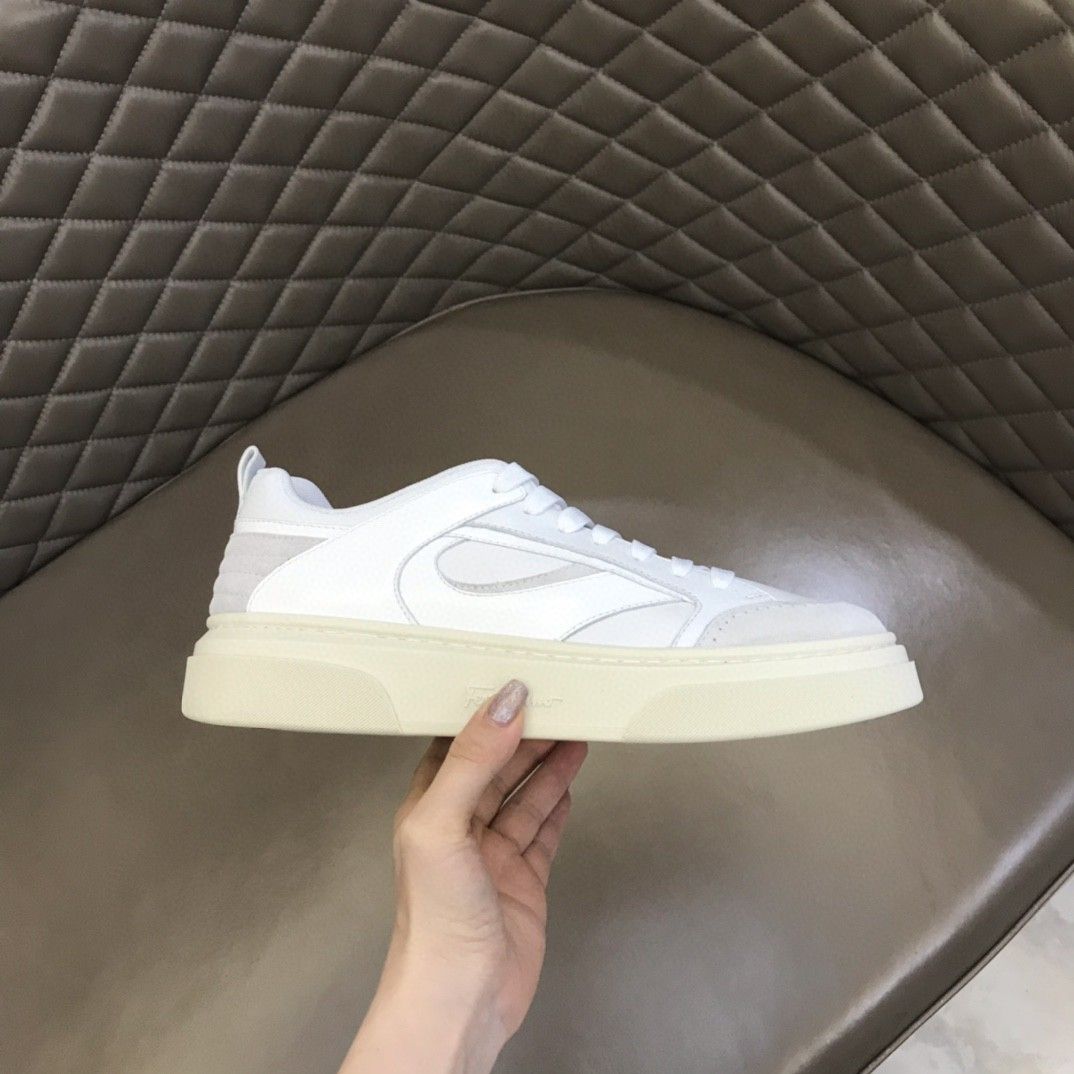 Ferragamo Calfskin Patchwork Sneakers White