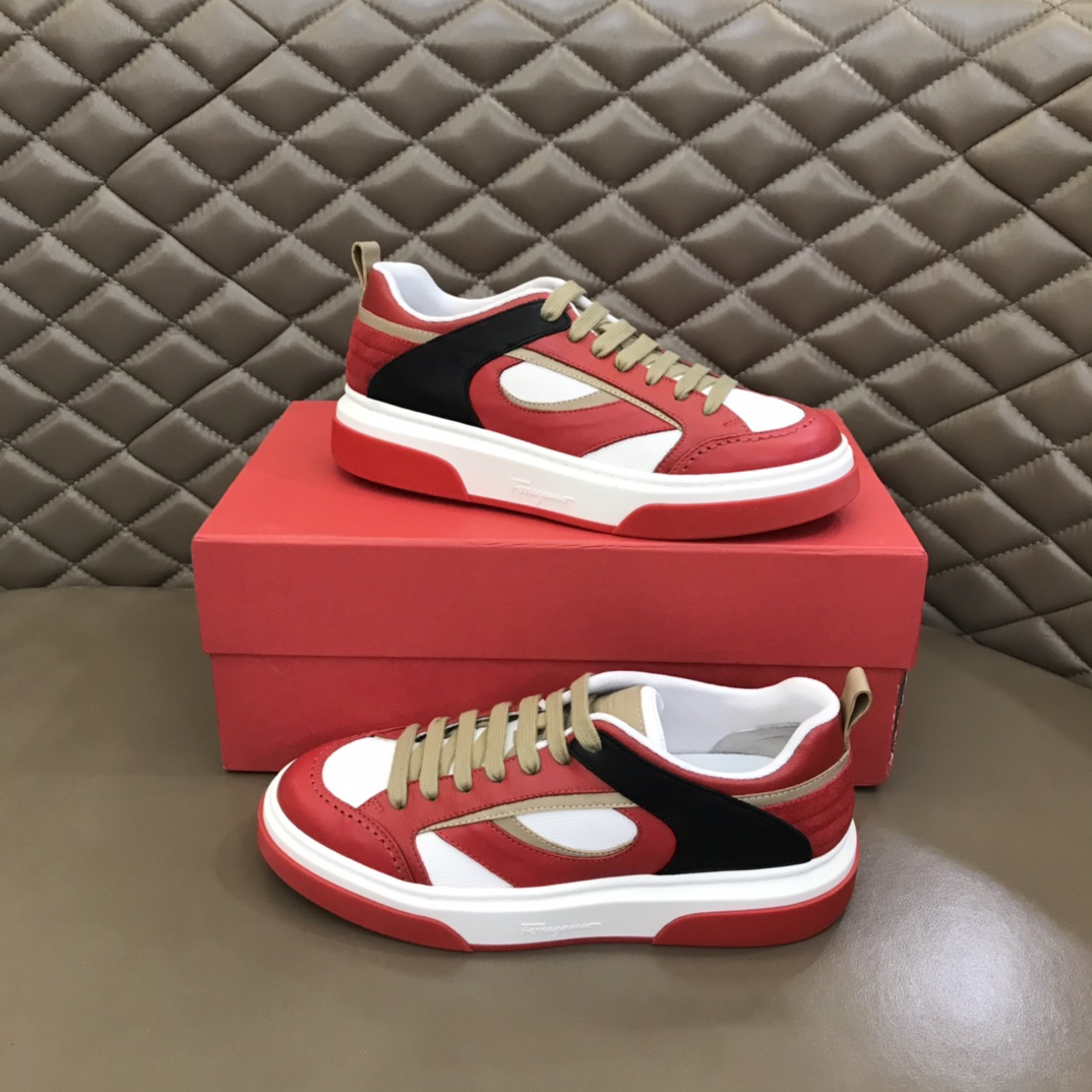 Ferragamo Panel Casual Sneakers Red