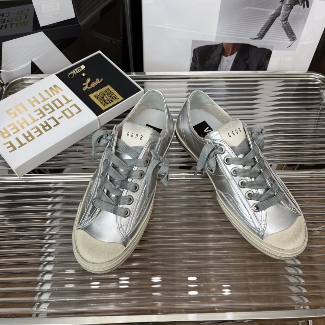 Golden Goose V-Star2 Distressed Sneakers Silver