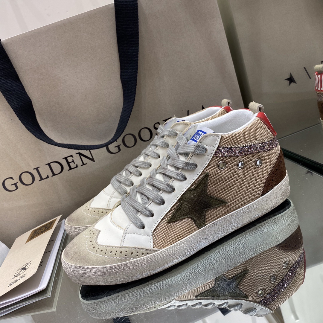 Golden Goose Superstar Mid Top Sneakers Beige/Red