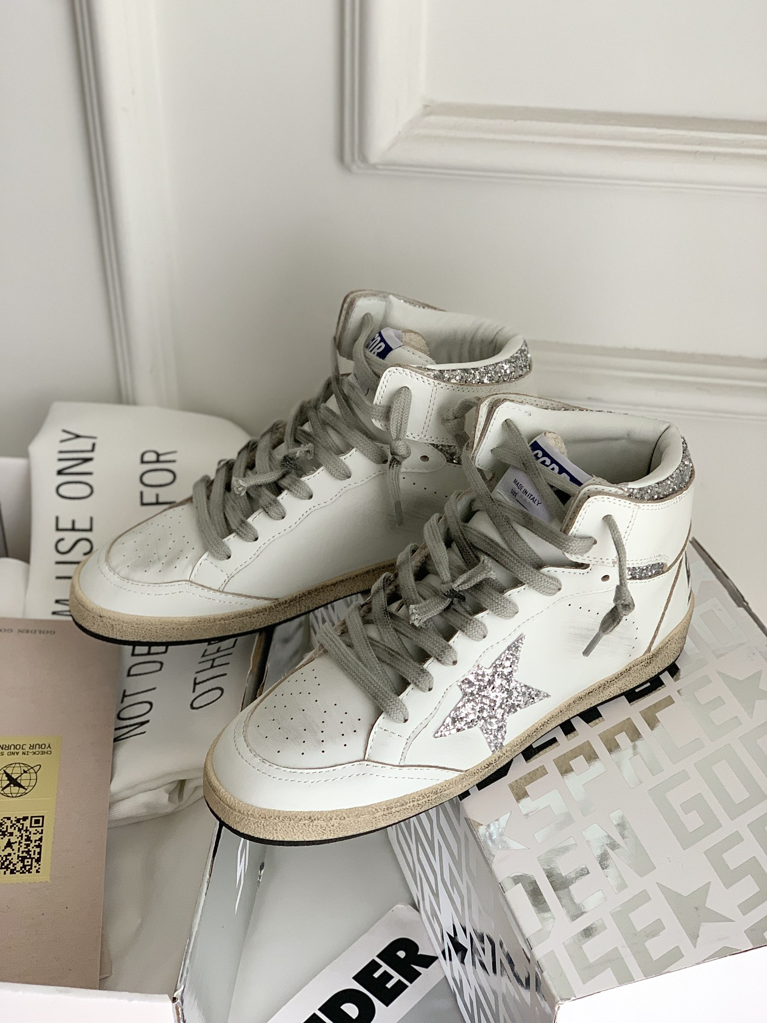 Golden Goose Sky-Star High-Top Sneakers Silver