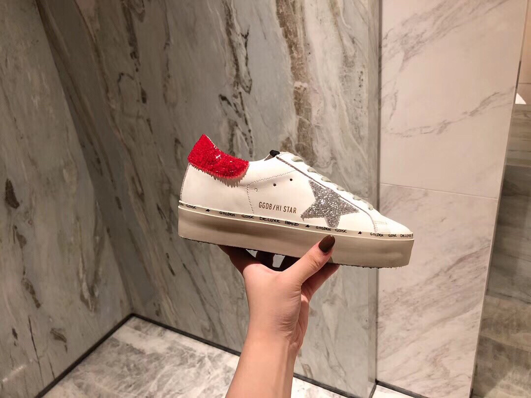 Golden Goose Hi Star Platform Sneakers White/Silver/Red