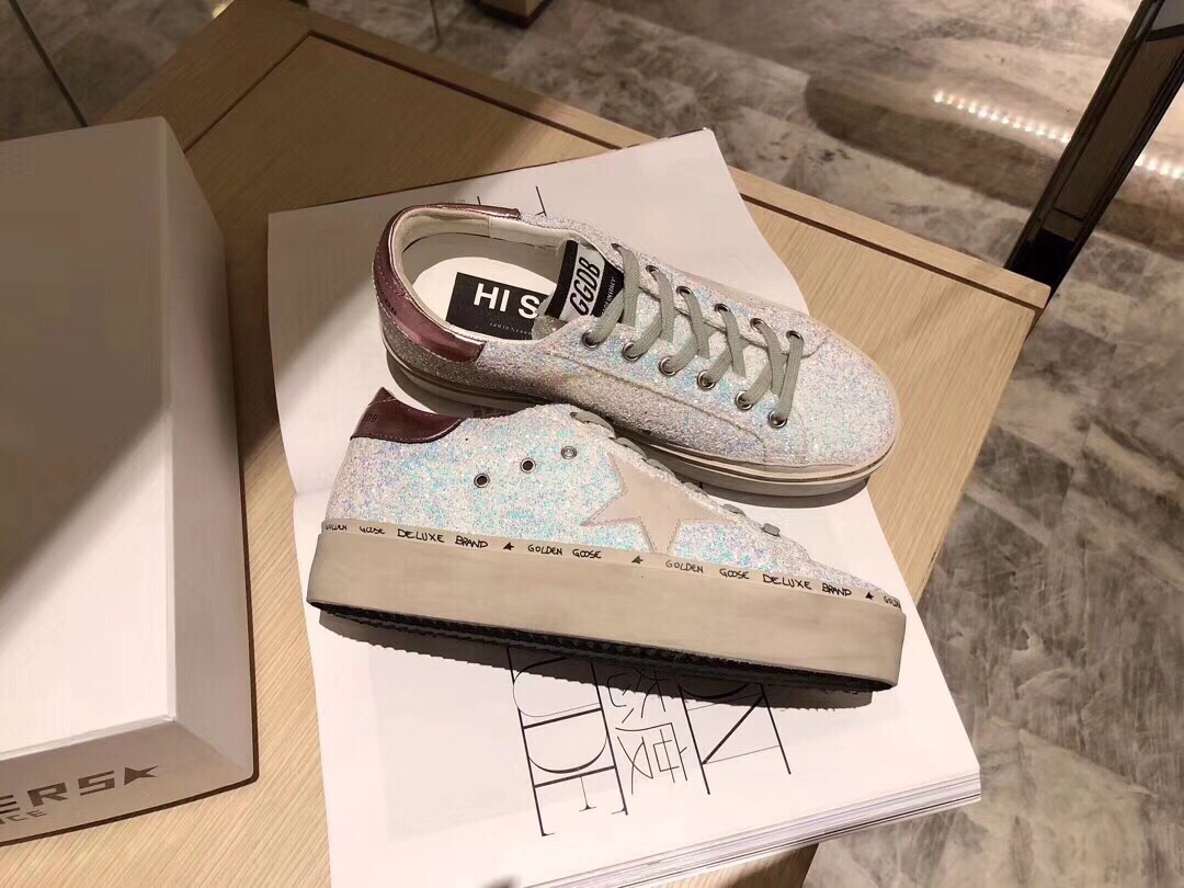 Golden Goose Hi Star Platform Sneakers Iridescent Silver