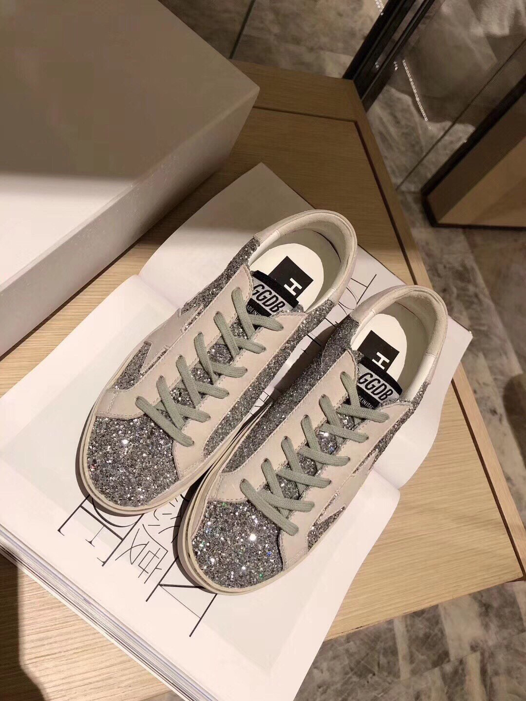 Golden Goose Hi Star Platform Sneakers Silver Glitter