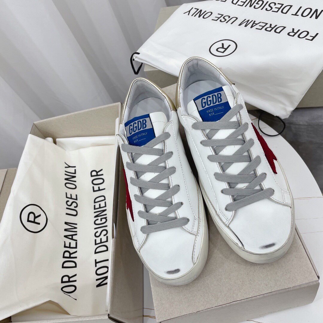 Golden Goose Superstar Distressed Leather Sneakers Gold/Red/White
