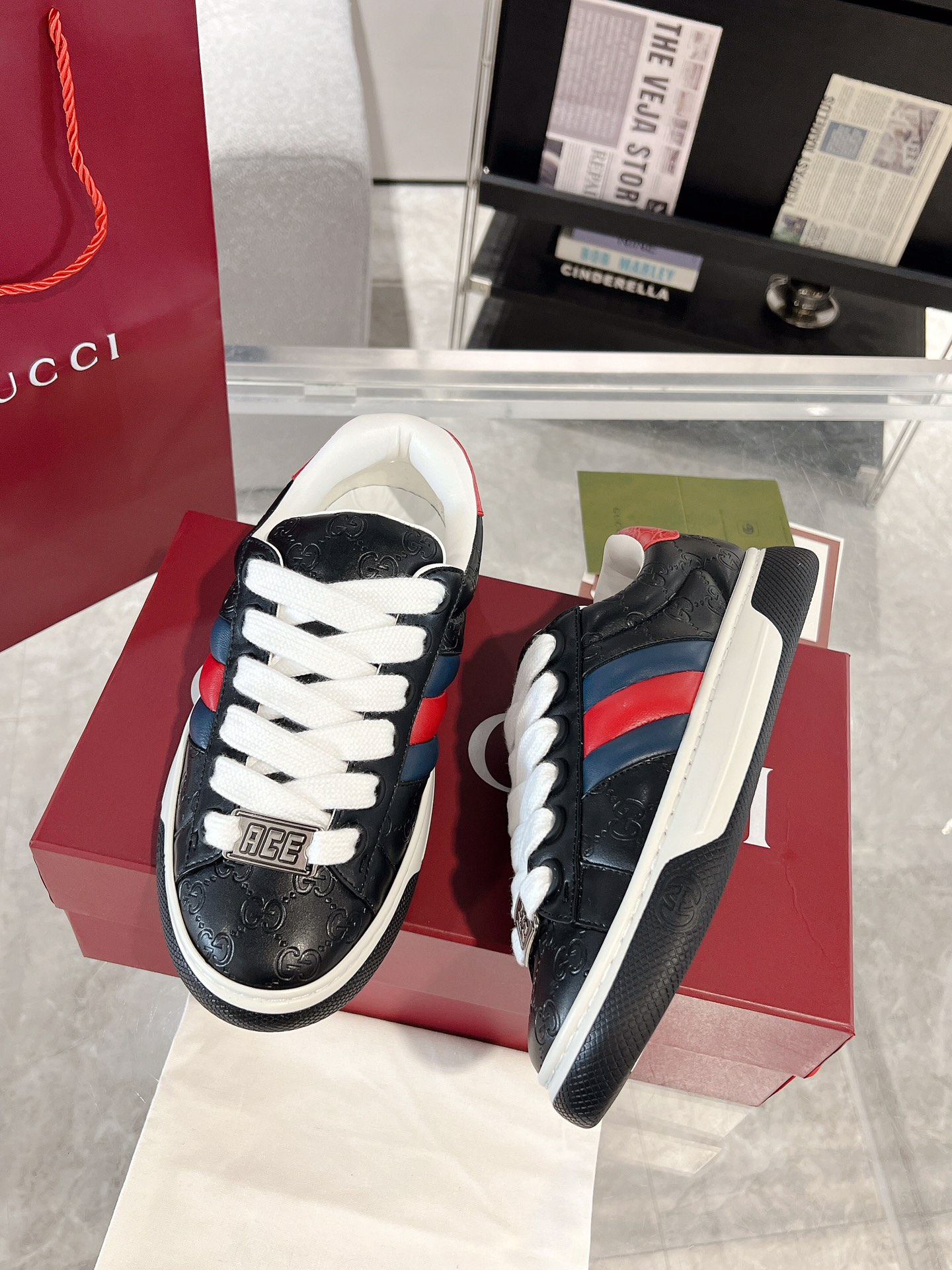 Gucci Ace Thick-Sole Sneakers Multicolor