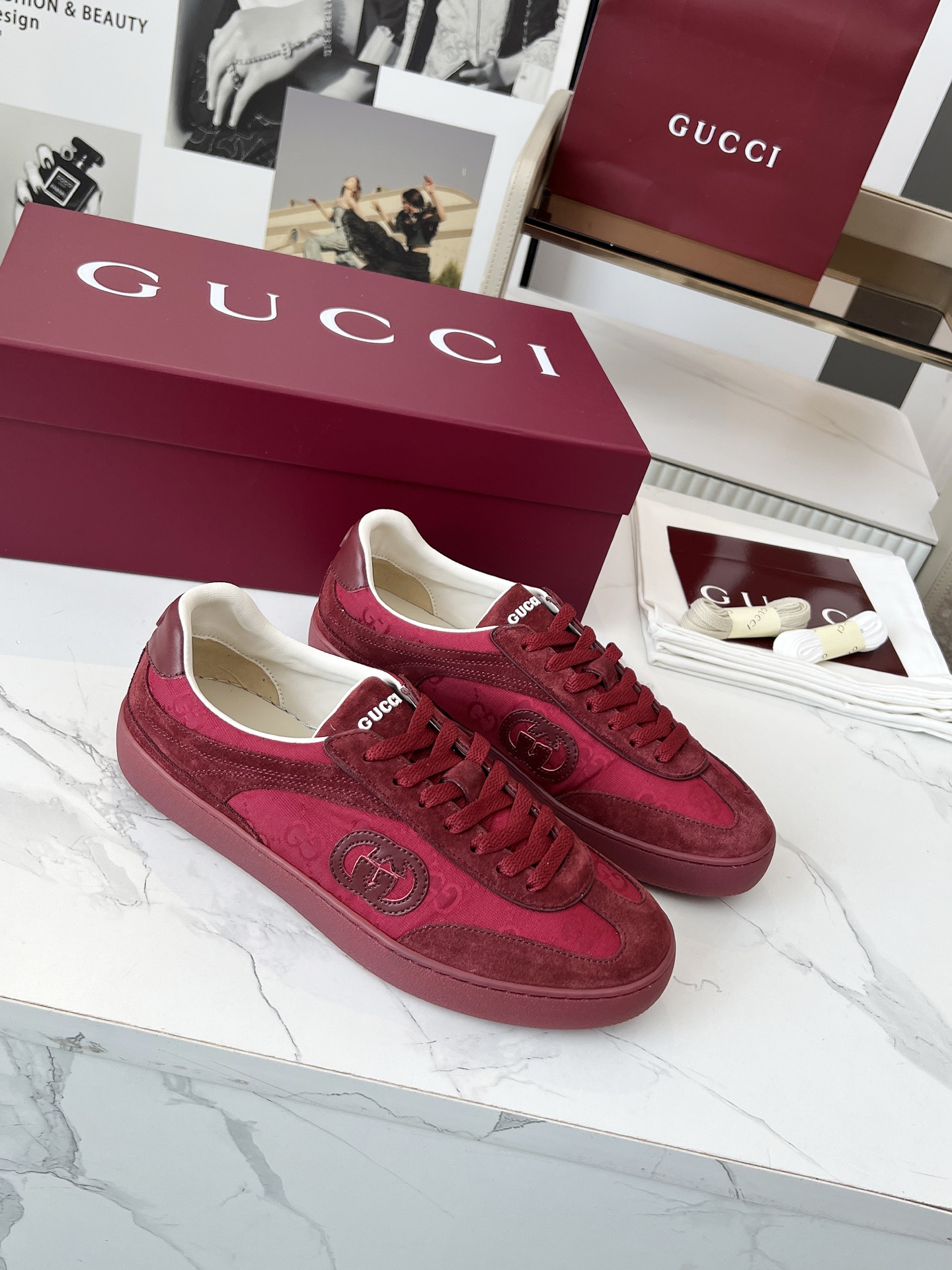 Gucci GG Monogram Trainer Sneakers Burgundy