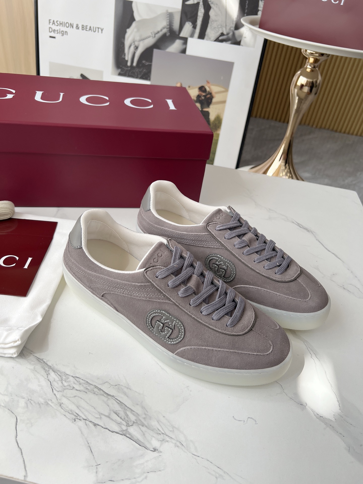 Gucci GG Suede Trainer Sneakers Gray