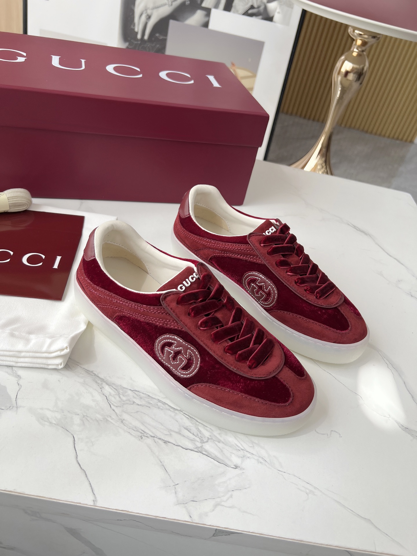 Gucci Double G Trainer Sneakers Burgundy