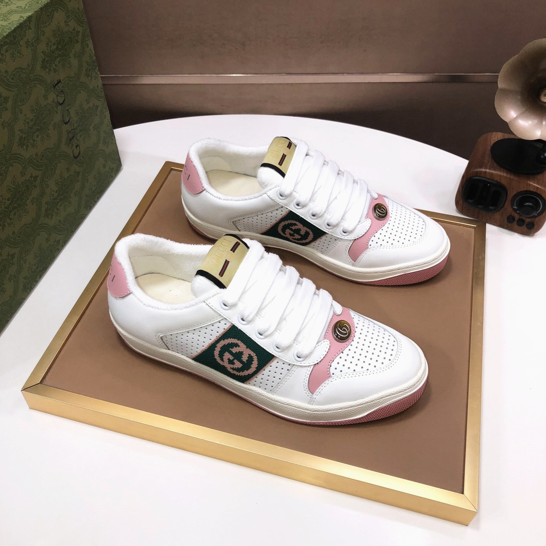 Gucci GG Knit Low-Top Sneakers White Green Pink