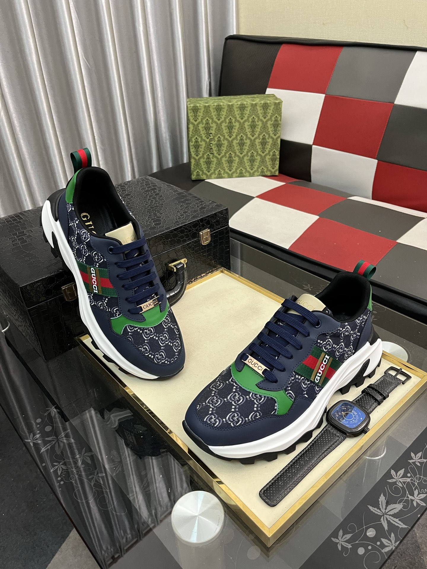 Gucci GG Canvas Chunky Sneakers Navy/Green/Red