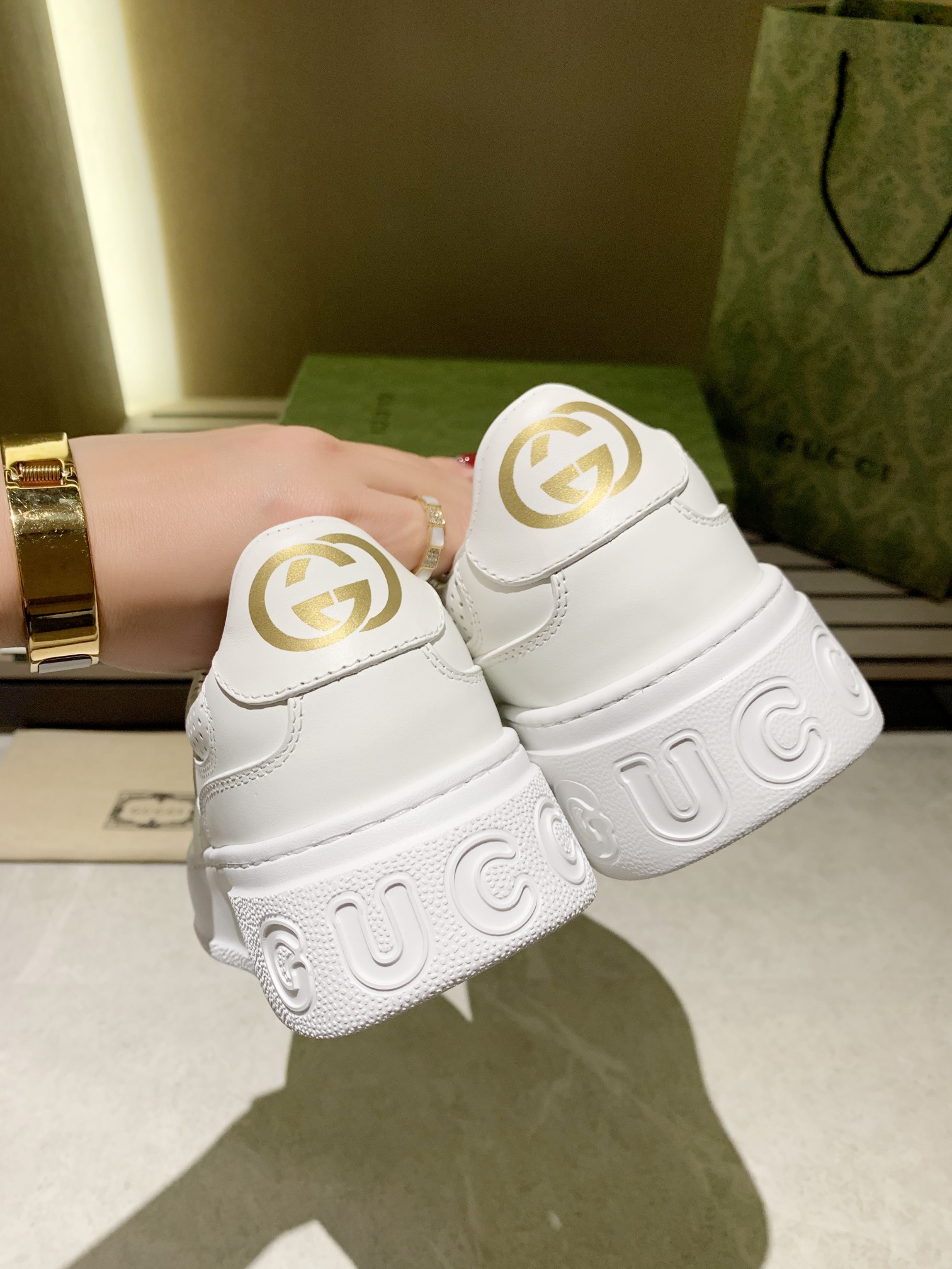 Gucci GG Leather Platform Sneakers White