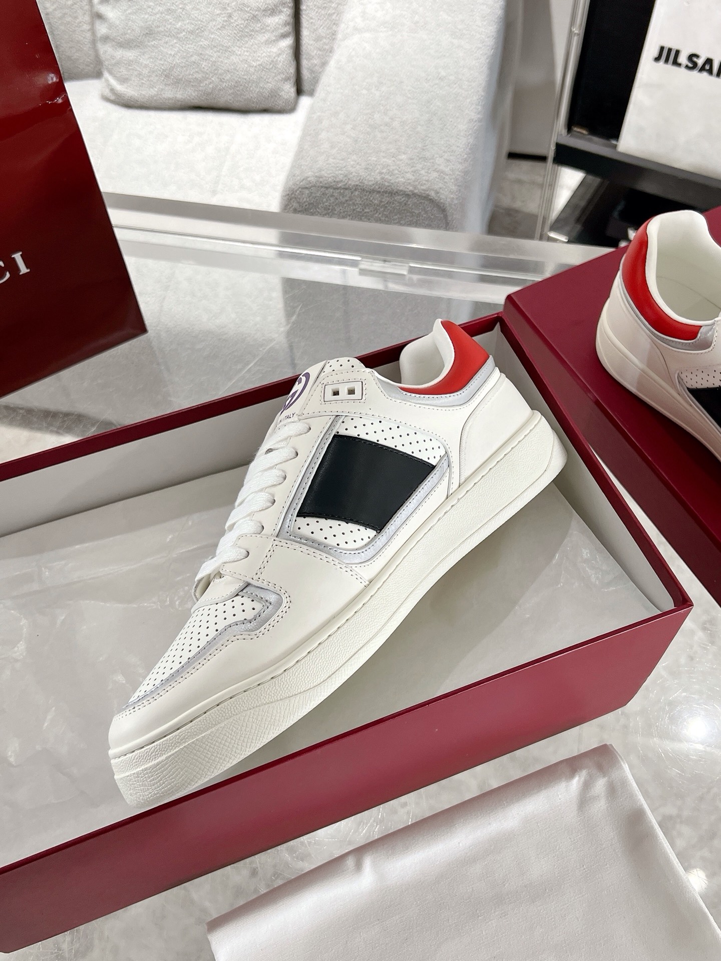 Gucci GG Panel Leather Sneakers White/Red