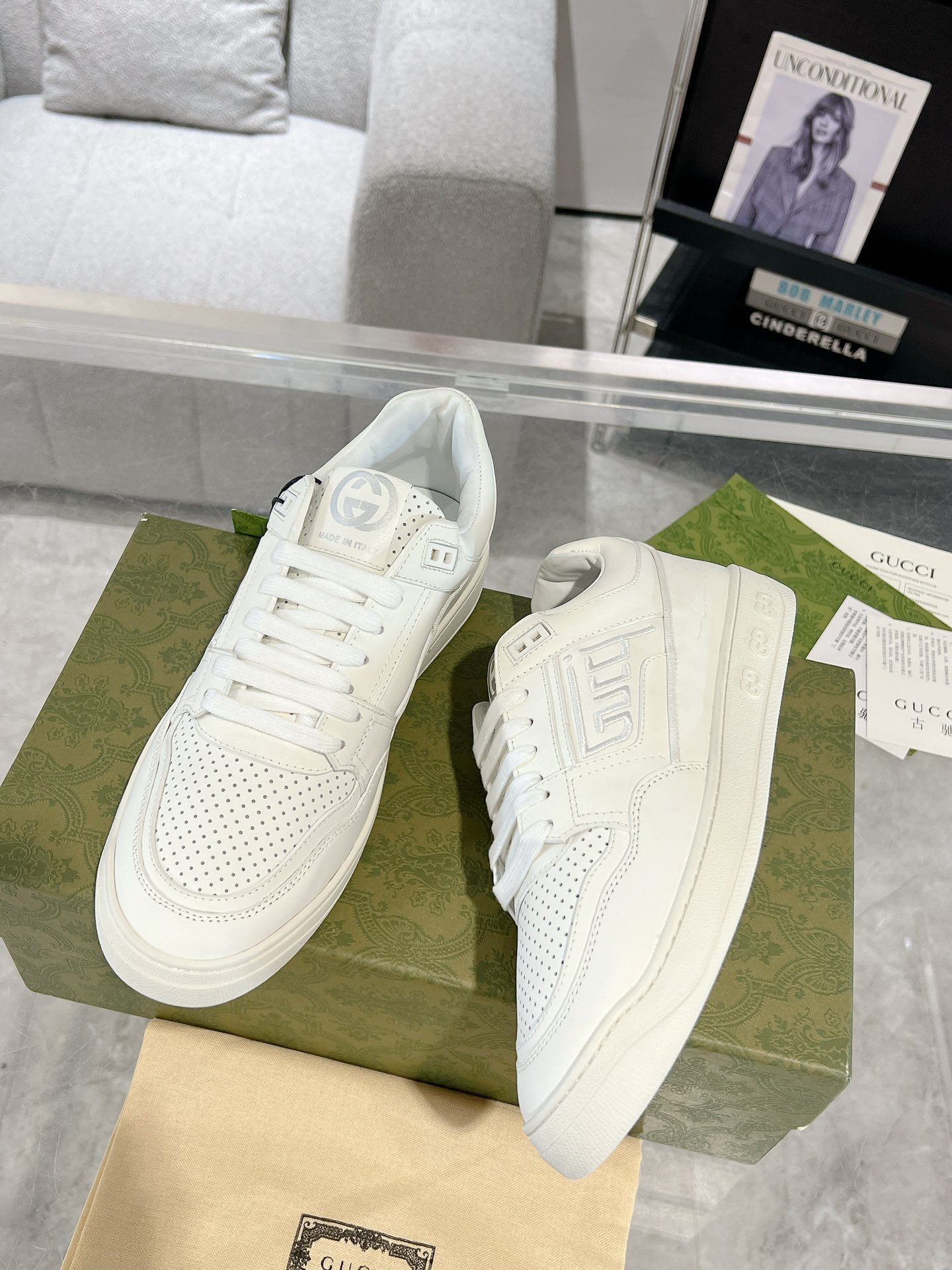 Gucci Retro GG Leather Sneakers White