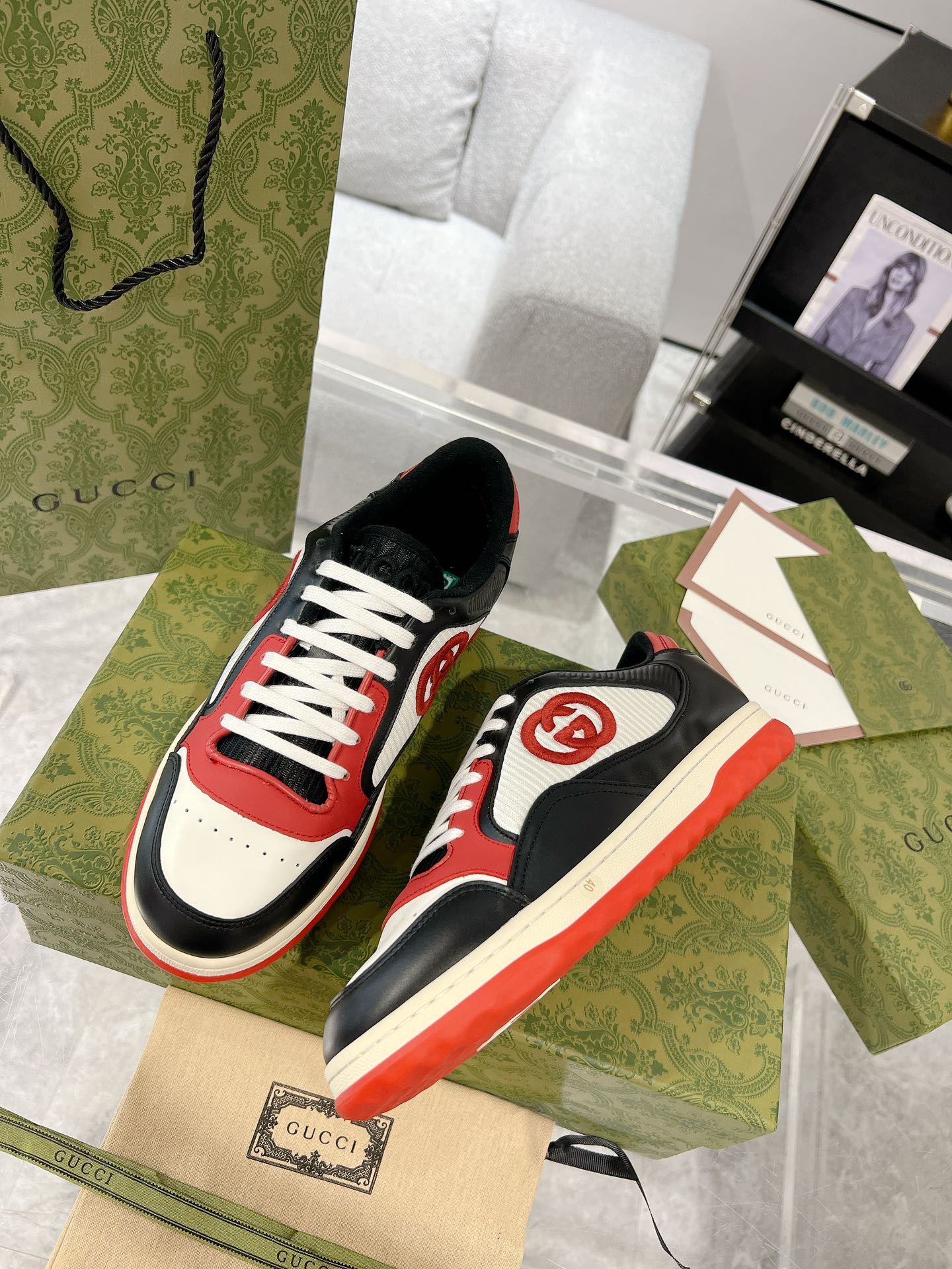 Gucci MAC80 Leather Sneakers Black Red