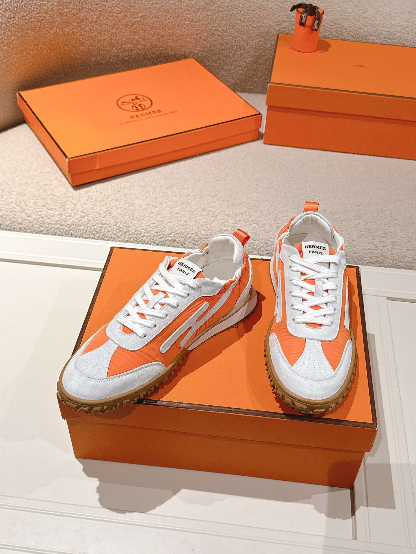 Hermes Suede Leather H Sneaker Orange