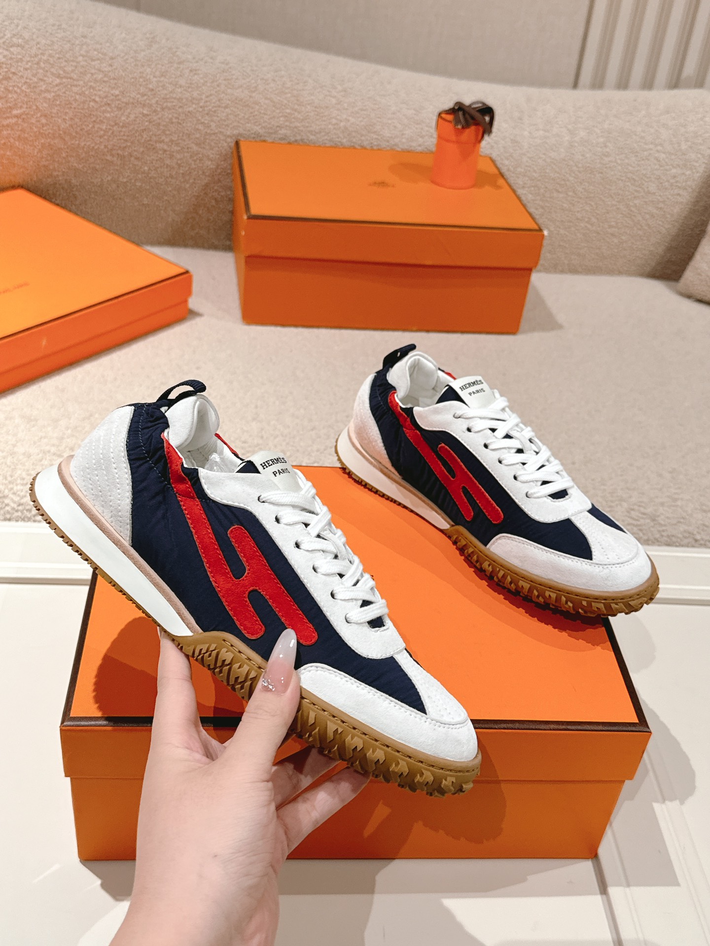 Hermes Suede H Sneakers Navy