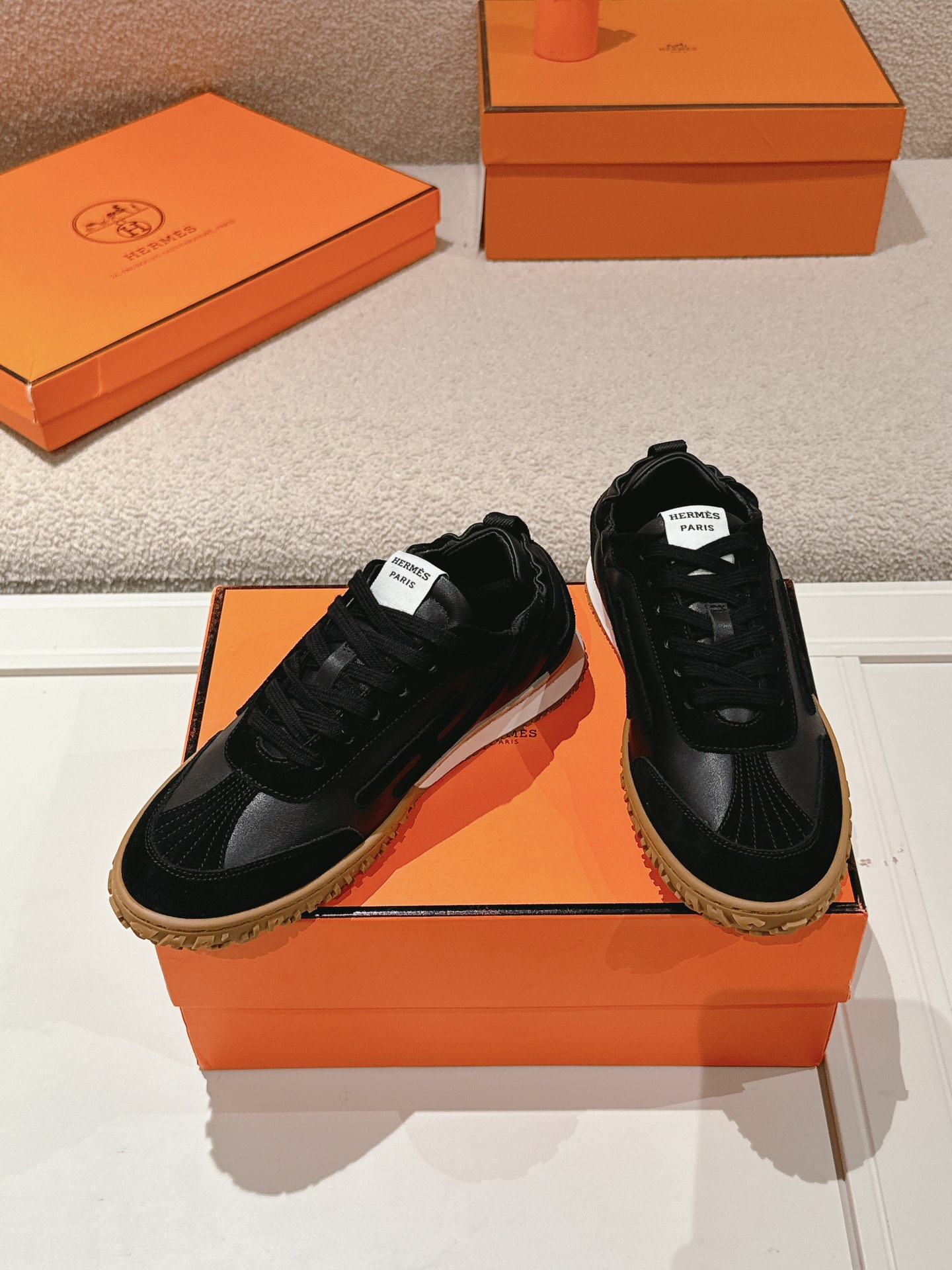Hermes H Detail Suede Sneakers Black