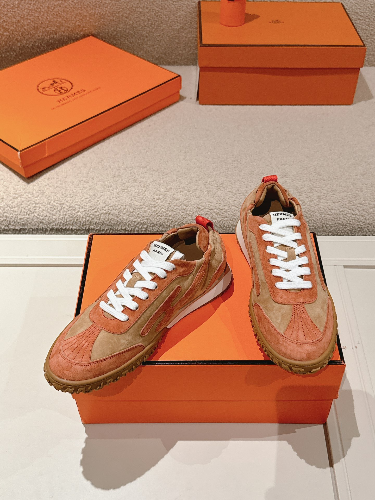Hermes H Suede Sneakers Tan