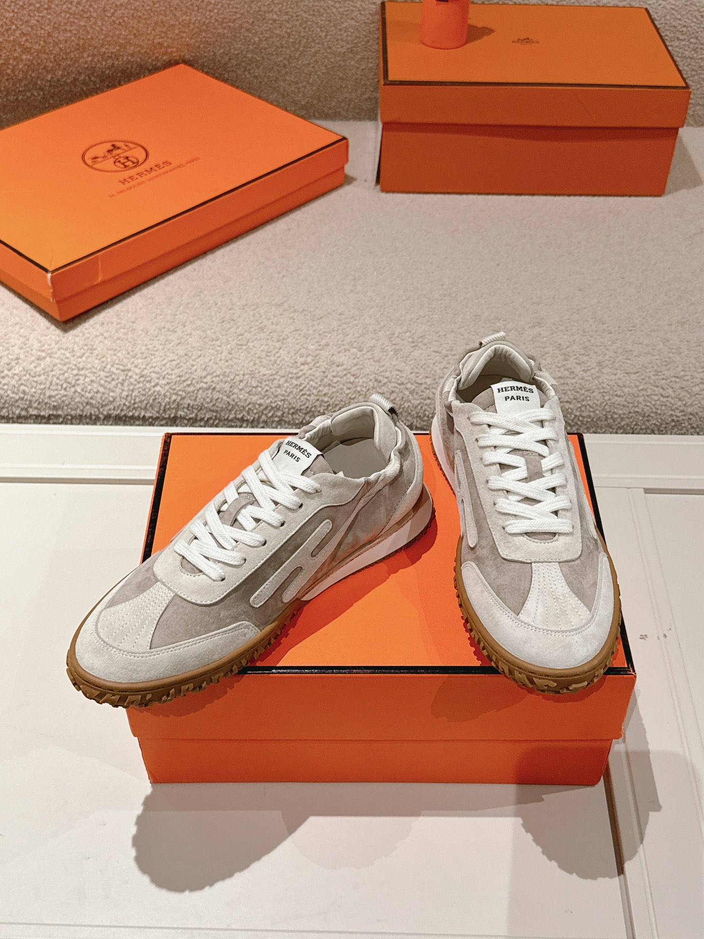 Hermes Suede H Sneakers Beige