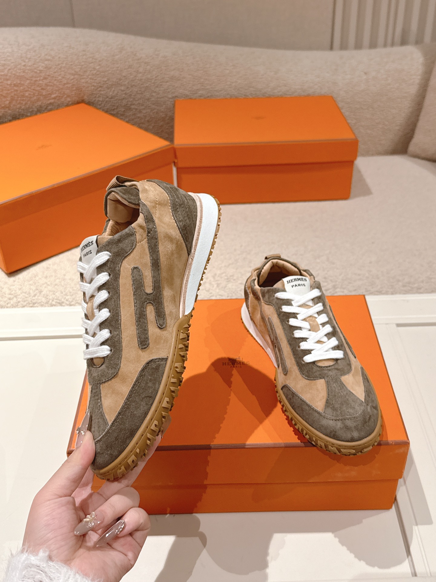 Hermes Suede H Logo Sneakers Multicolor