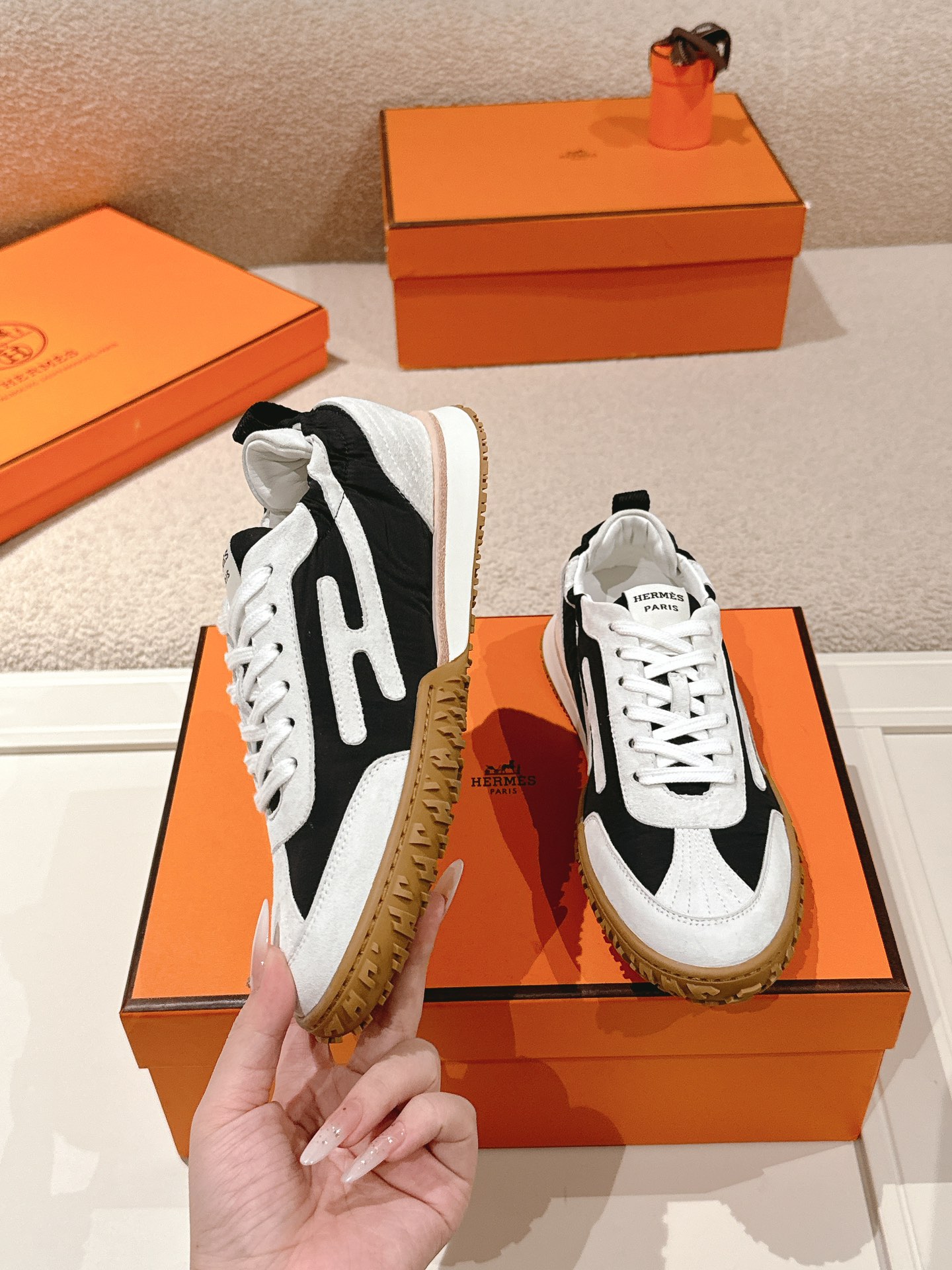 Hermes H-Detail Suede Sneakers Multicolor