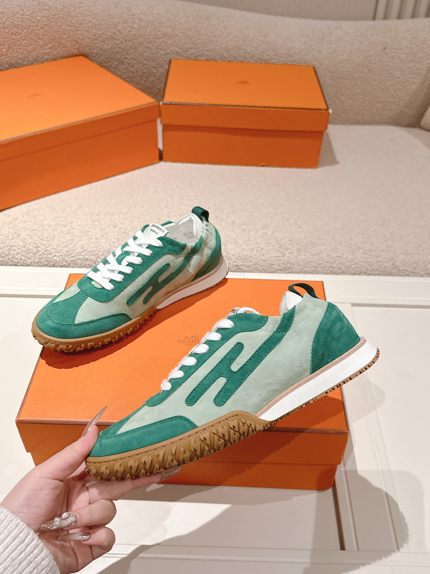 Hermes Suede H Sneaker Green