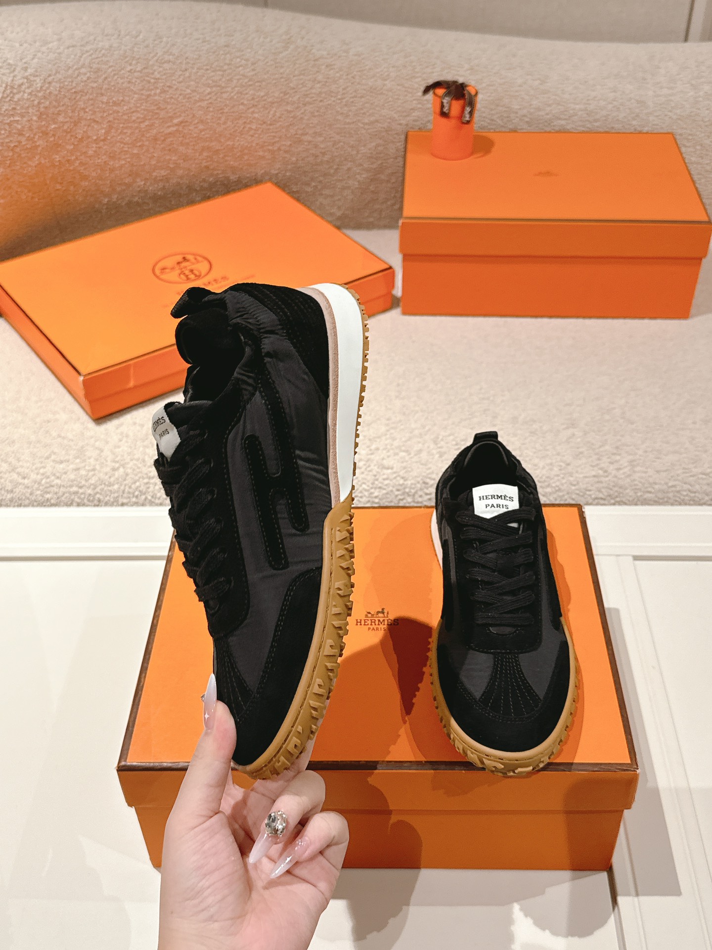 Hermes H Detail Suede Sneaker Black