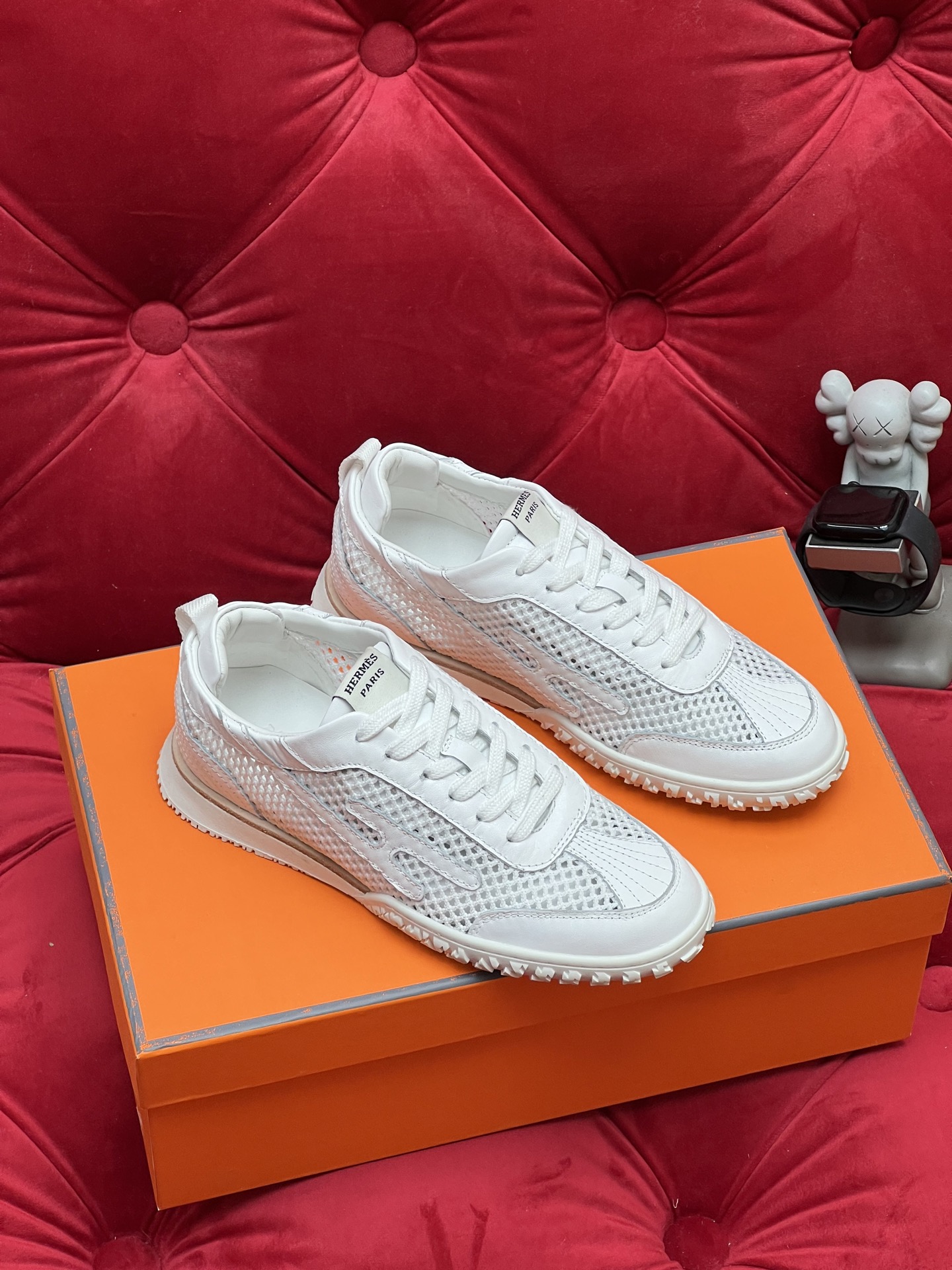 Hermes Jet Suede Mesh Sneakers White