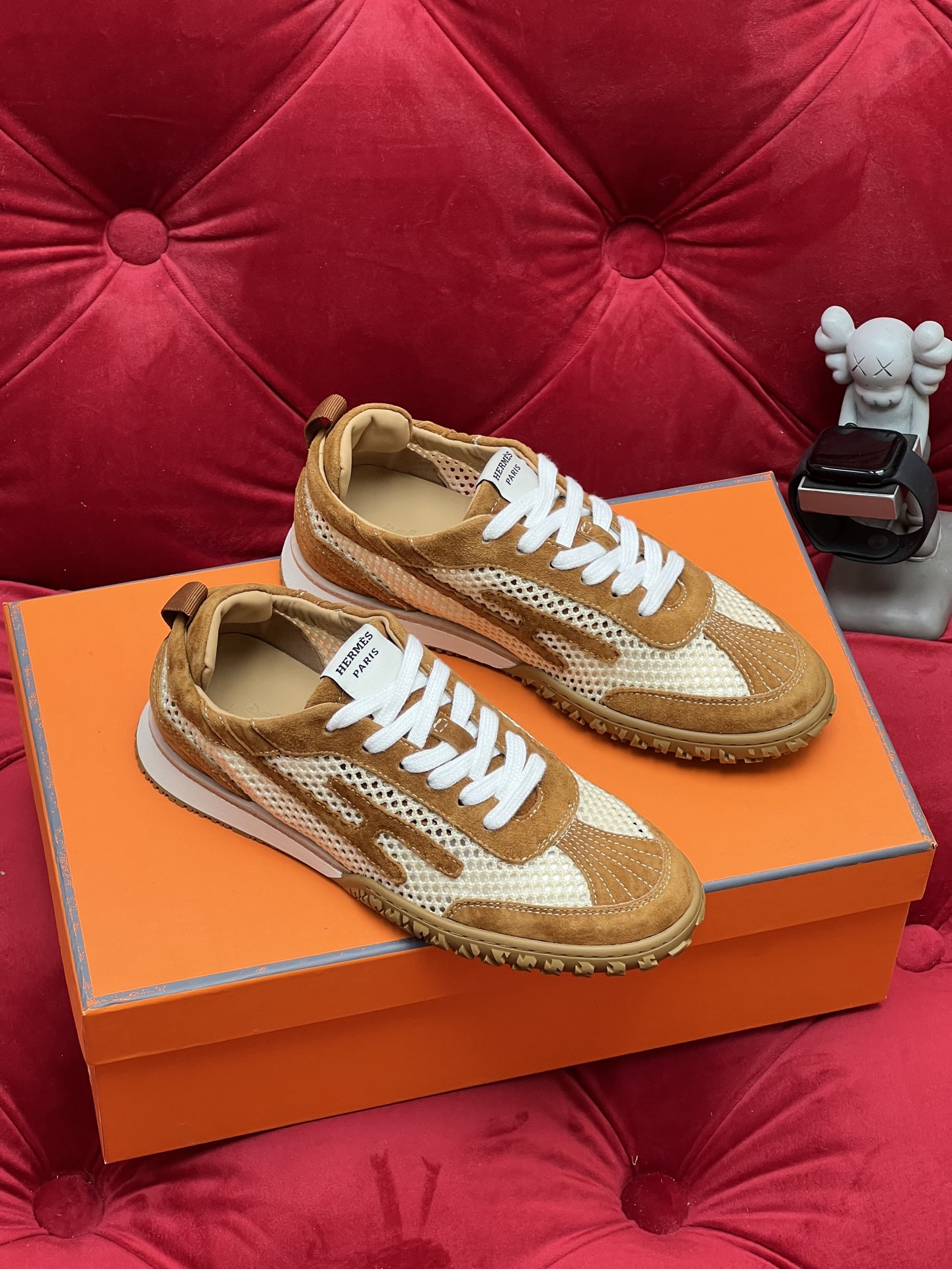 Hermes Jet Suede Mesh Sneakers Brown