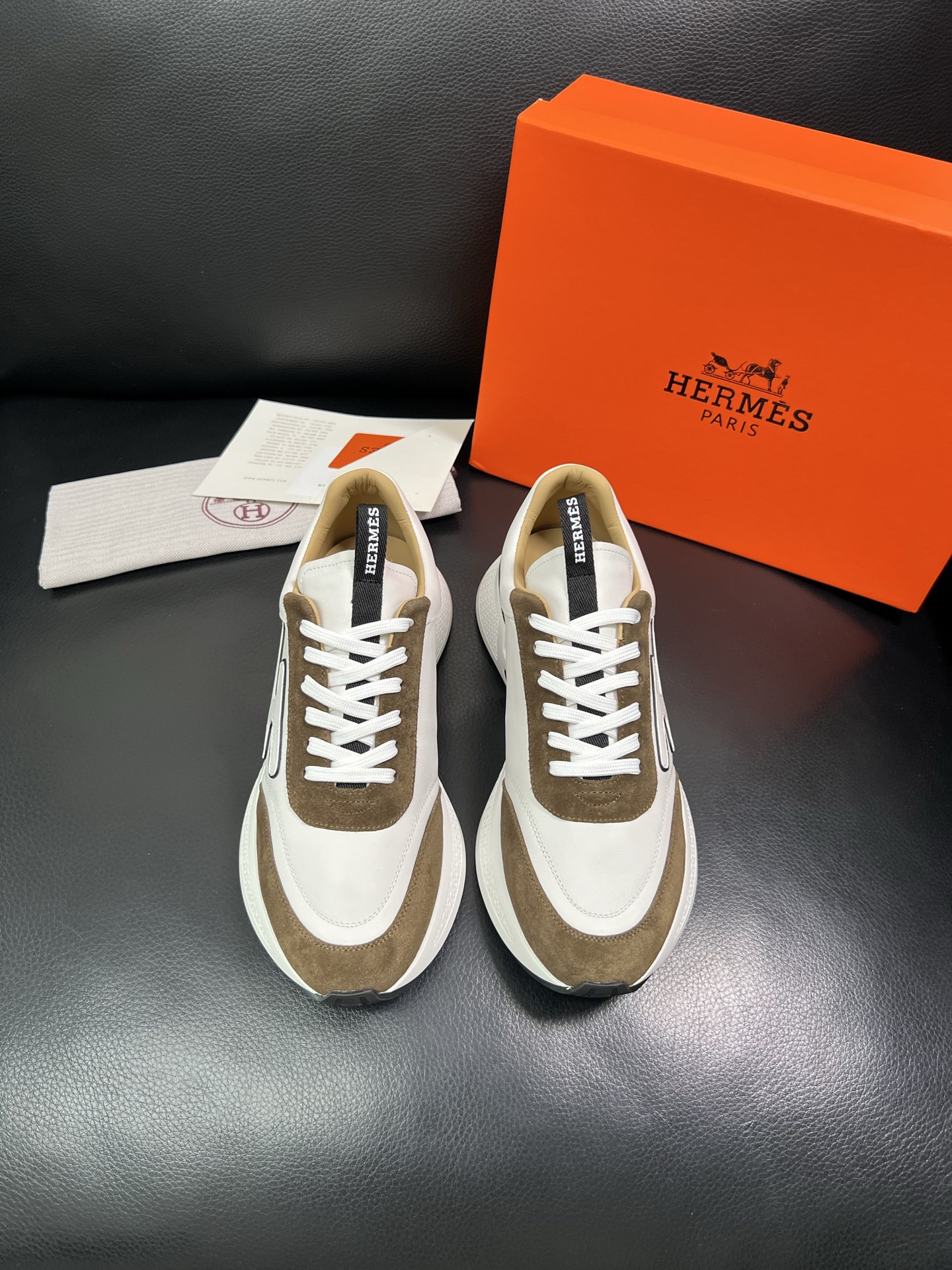 Hermes Leather & Suede Low Sneakers White/Brown