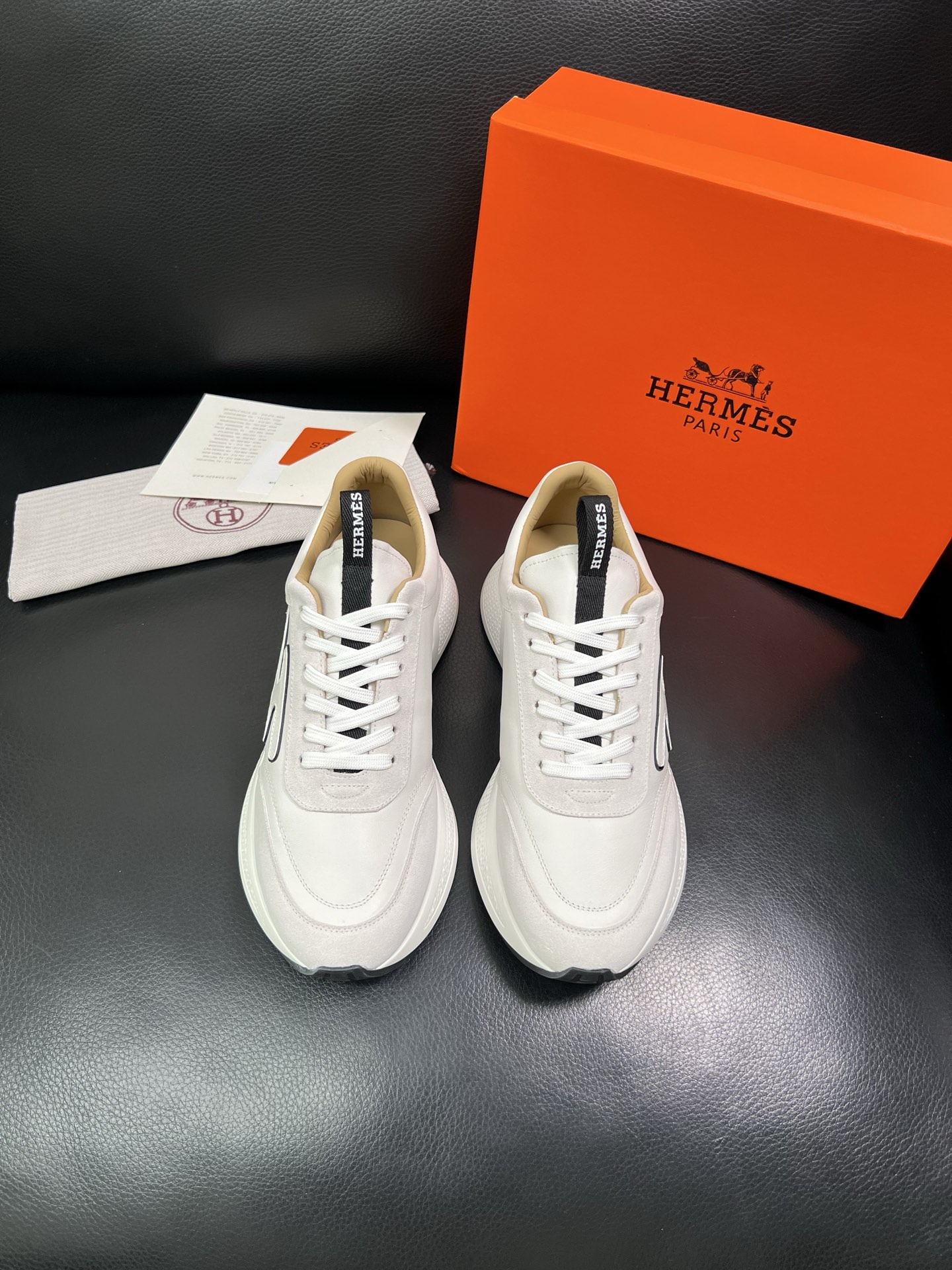 Hermes Leather Low-Top Sneakers White