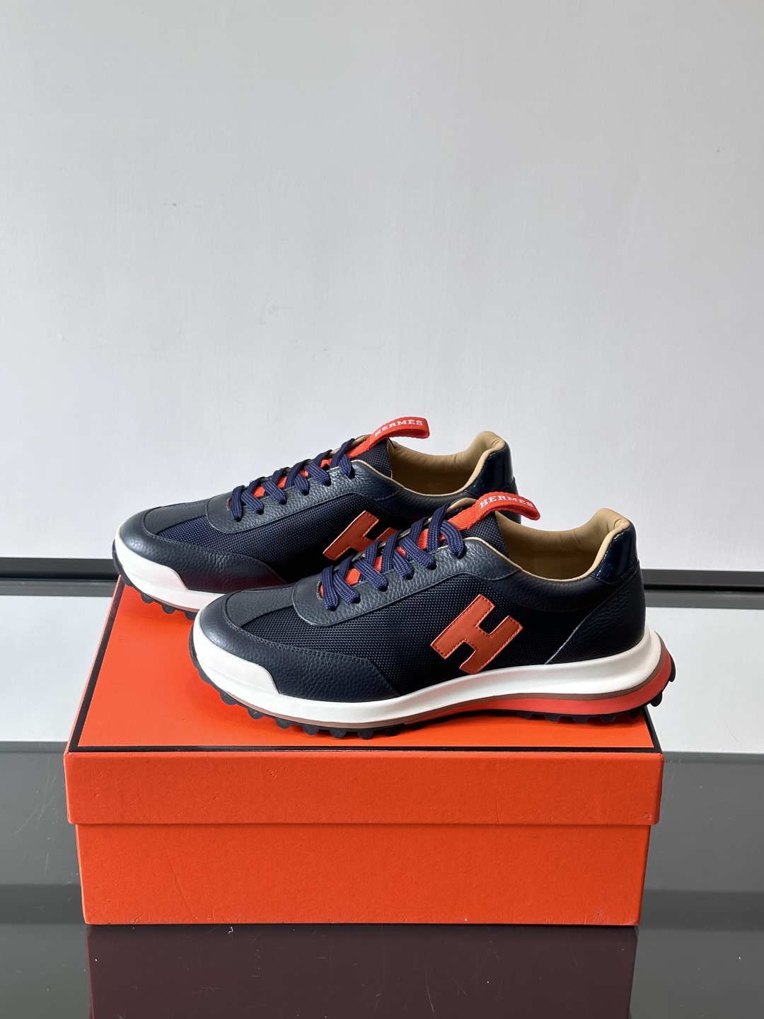 Hermes Hugo Platform Sneakers Navy/Red