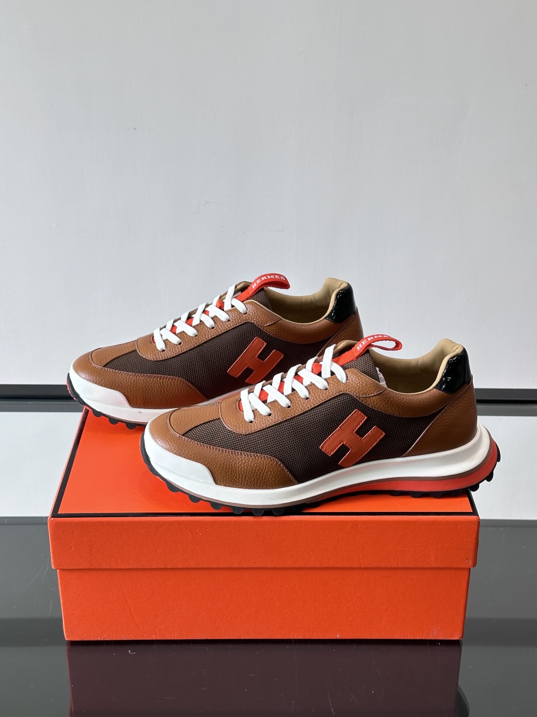 Hermes Hugo Platform Sneakers Brown