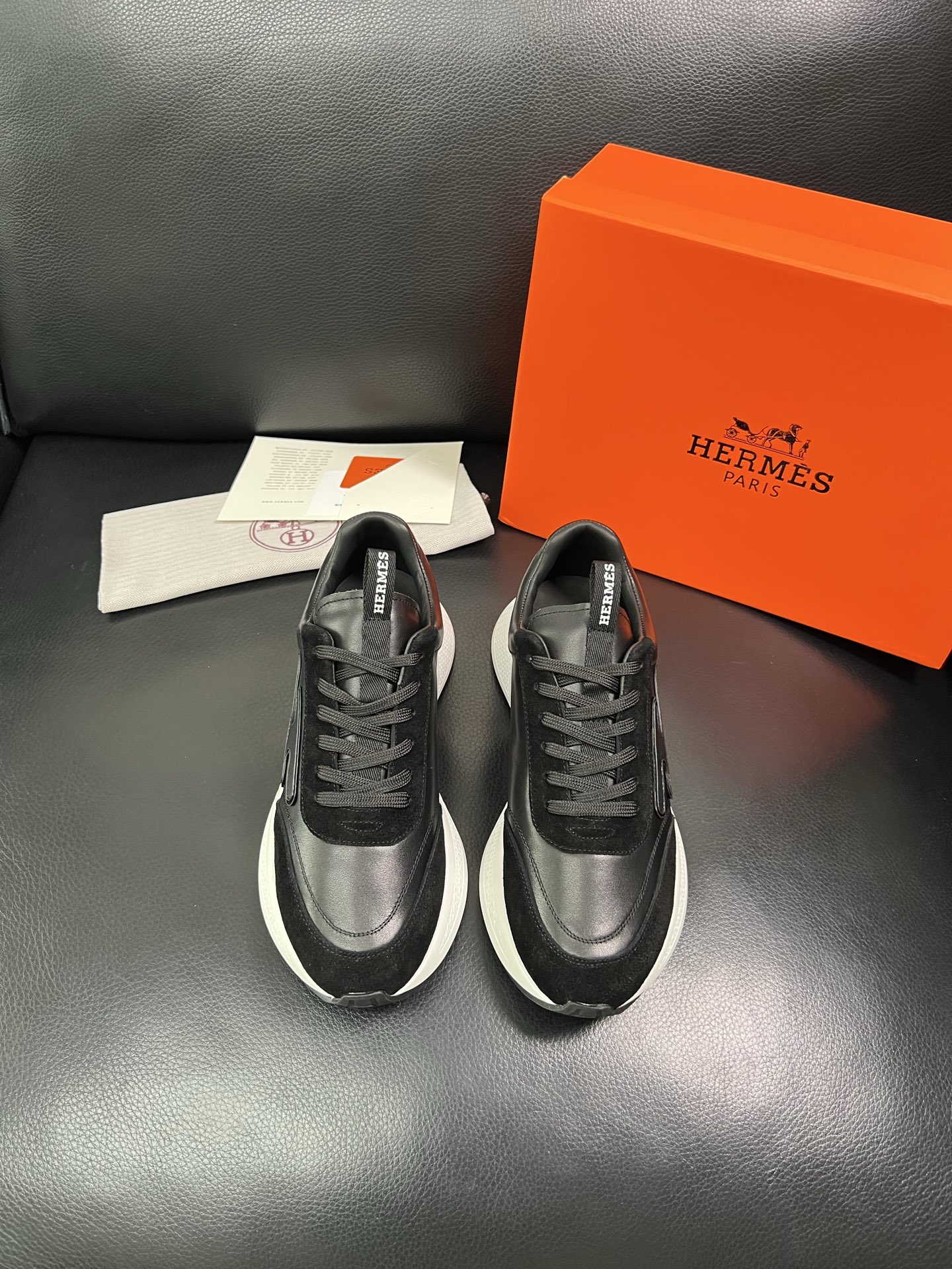 Hermes Leather Low-Top Sneakers Black