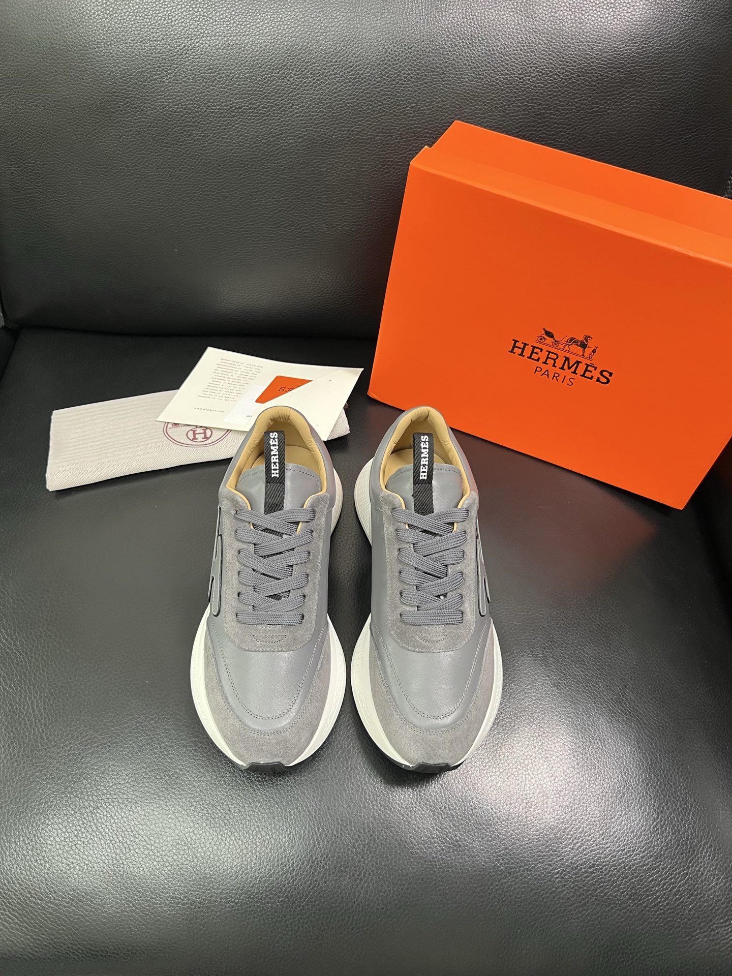 Hermes Leather Suede Sneakers Grey