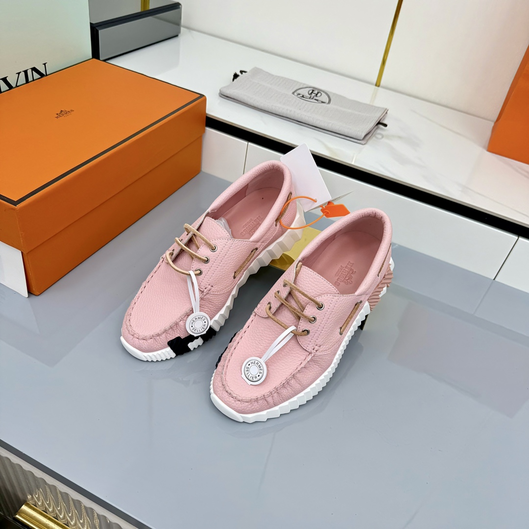 Hermes Loosneaker Leather Casual Sneakers Pink