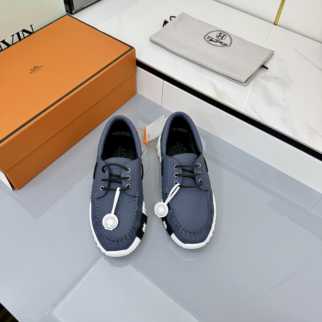 Hermes Loosneaker Leather Sneaker Navy Blue