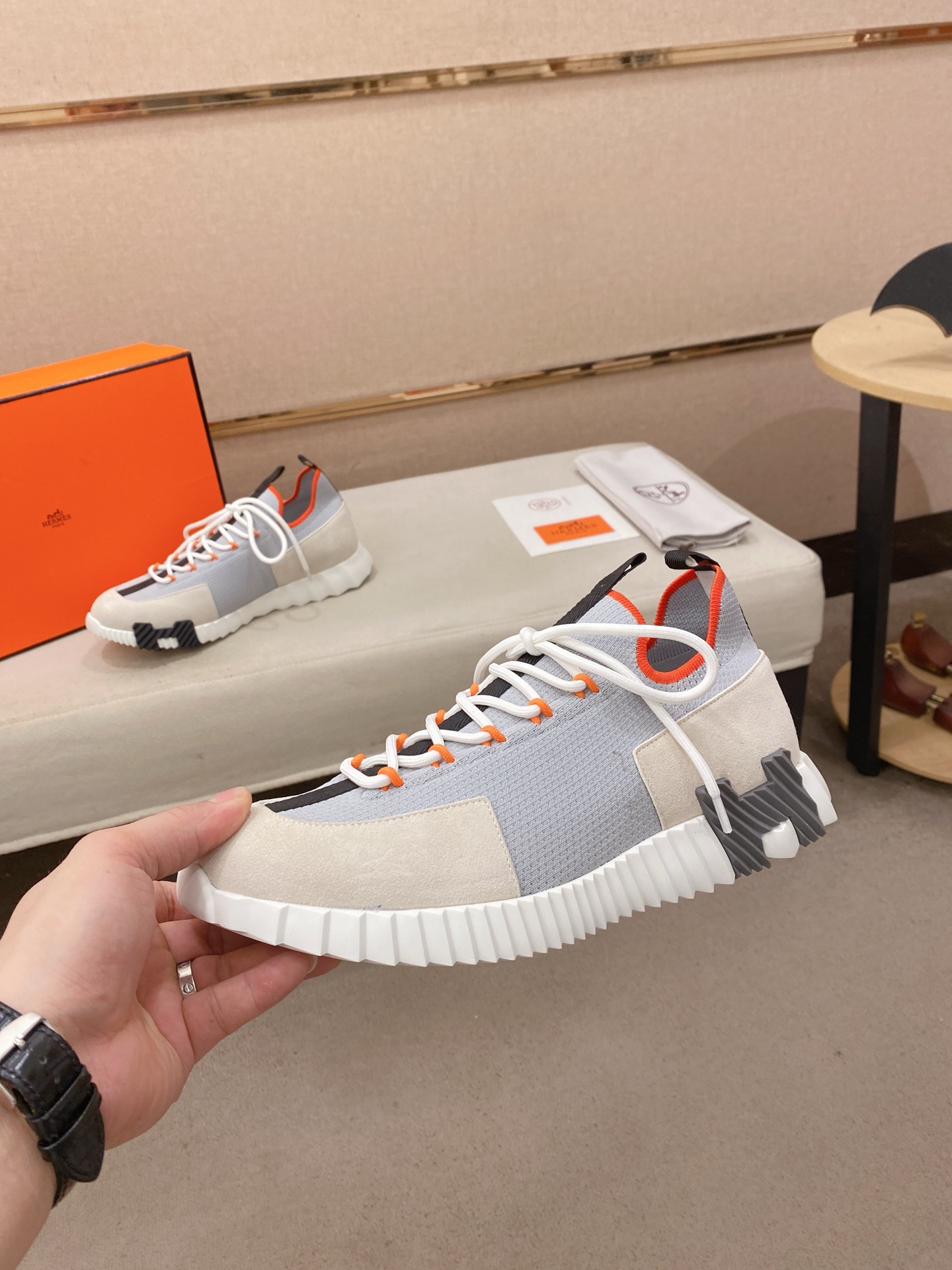 Hermes Tech Knit Sneakers Grey