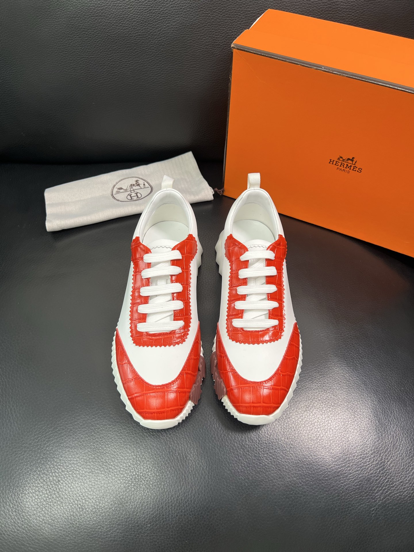 Hermes Leather Chunky Sneakers Red/White