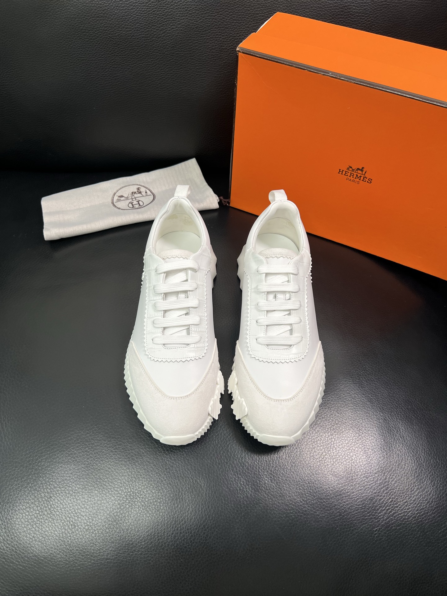 Hermes Leather Low-Top Sneakers White